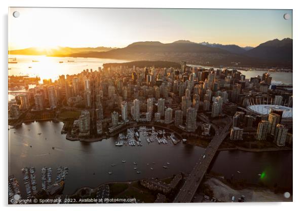 Aerial sunset Vancouver skyscrapers BC Place Stadium Canada Acrylic by Spotmatik 