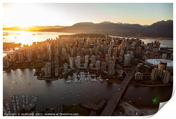 Aerial sunset Vancouver skyscrapers BC Place Stadium Canada Print by Spotmatik 