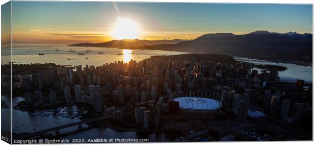 Aerial at sunset over Vancouver BC Place Stadium  Canvas Print by Spotmatik 