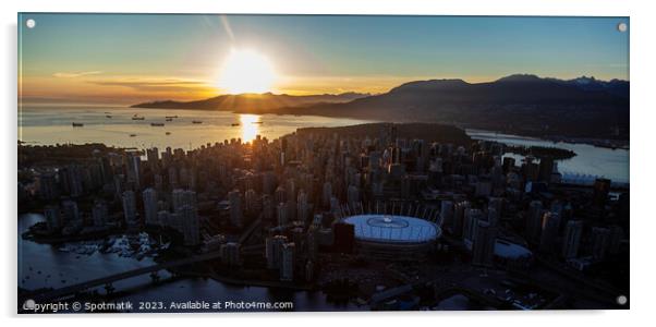 Aerial at sunset over Vancouver BC Place Stadium  Acrylic by Spotmatik 