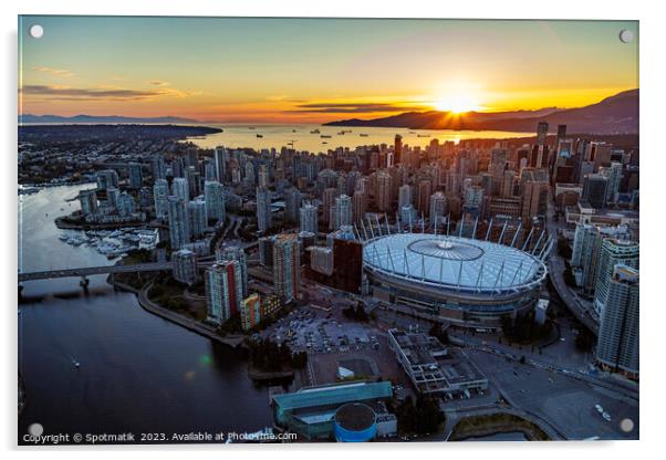 Aerial Vancouver sunset over BC Place Stadium Canada Acrylic by Spotmatik 