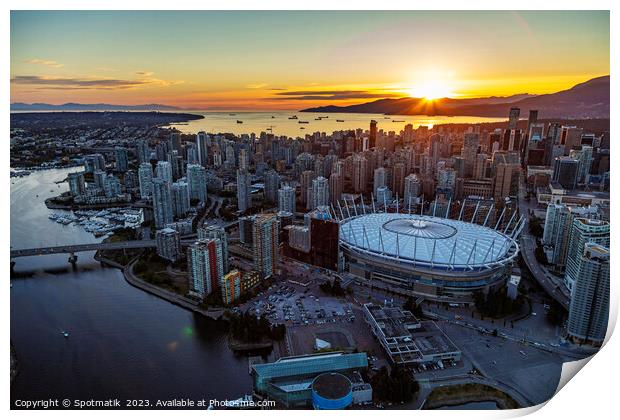 Aerial Vancouver sunset over BC Place Stadium Canada Print by Spotmatik 