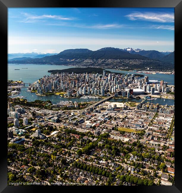 Aerial Vancouver Harbour city British Columbia Framed Print by Spotmatik 