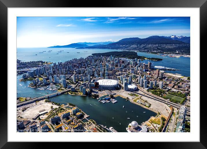 Aerial Vancouver Pacific Coast Ranges BC Place Stadium  Framed Mounted Print by Spotmatik 