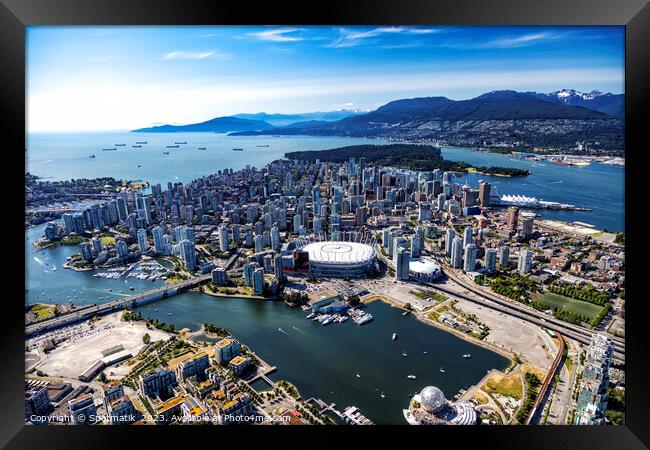 Aerial Vancouver Pacific Coast Ranges BC Place Stadium  Framed Print by Spotmatik 