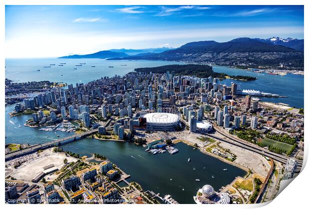 Aerial Vancouver Pacific Coast Ranges BC Place Stadium  Print by Spotmatik 