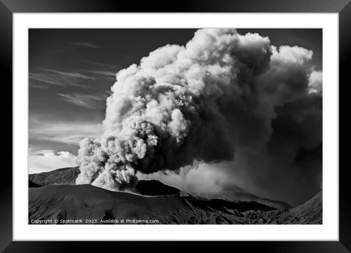 Erupting smoke and ash from Mount Bromo summit  Framed Mounted Print by Spotmatik 