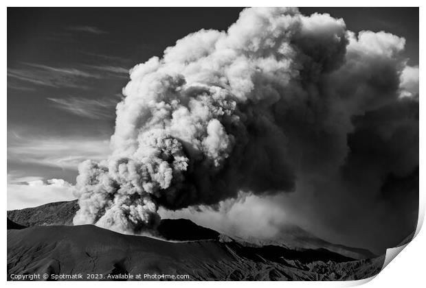 Erupting smoke and ash from Mount Bromo summit  Print by Spotmatik 