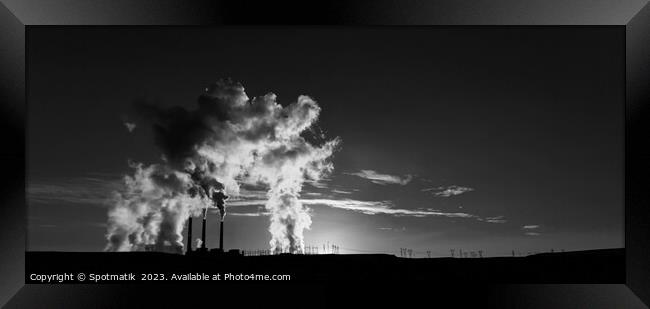 Power plant at sunrise Industrial complex producing energy  Framed Print by Spotmatik 