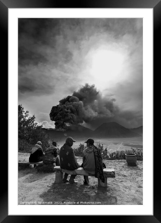 People viewing volcanic activity Mt Bromo Java Indonesian Framed Mounted Print by Spotmatik 