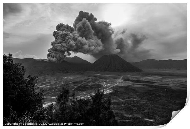 Indonesia ash cloud from active Mount Bromo volcano  Print by Spotmatik 
