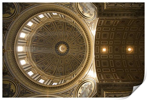 Inner dome of Saint Peters Basilica Print by Ian Middleton
