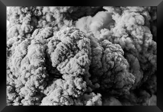 Mount Bromo volcano activity ash cloud Indonesia Framed Print by Spotmatik 