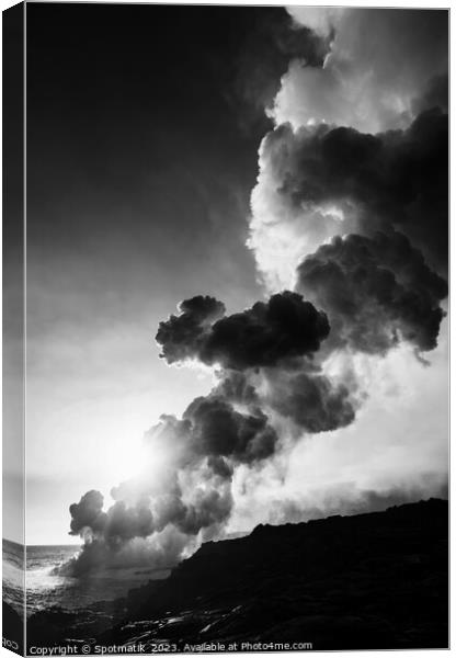 Magma flowing from Kilauea volcano into the Pacific  Canvas Print by Spotmatik 