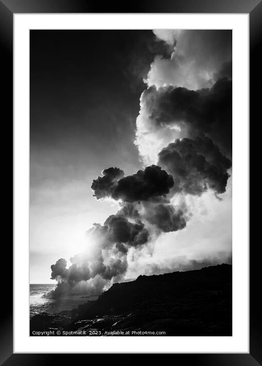 Magma flowing from Kilauea volcano into the Pacific  Framed Mounted Print by Spotmatik 