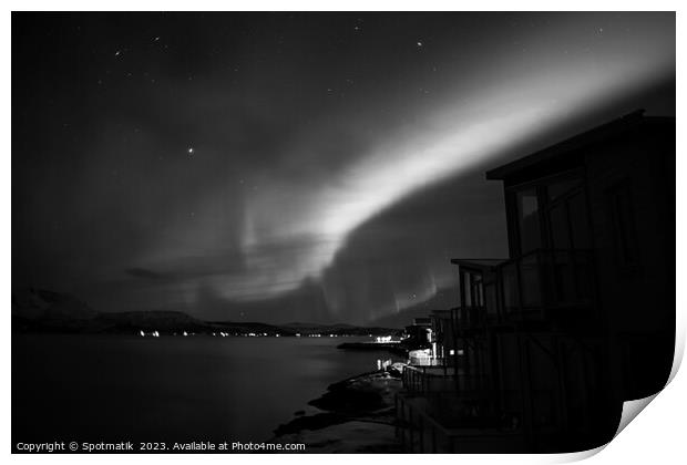 Northern Lights display in sky Arctic Circle Norway Print by Spotmatik 