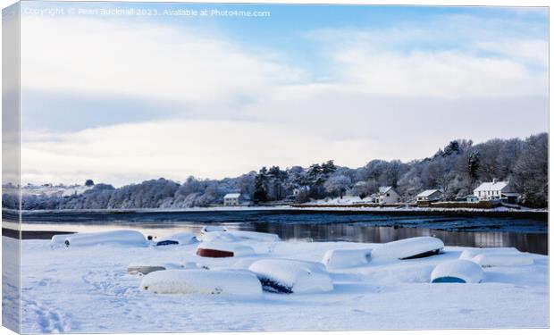  Snow in Red Wharf Bay Anglesey Canvas Print by Pearl Bucknall