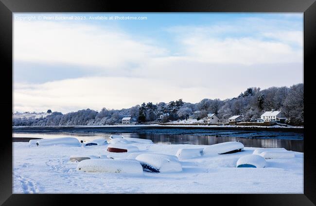  Snow in Red Wharf Bay Anglesey Framed Print by Pearl Bucknall