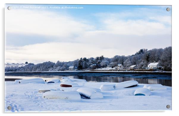  Snow in Red Wharf Bay Anglesey Acrylic by Pearl Bucknall