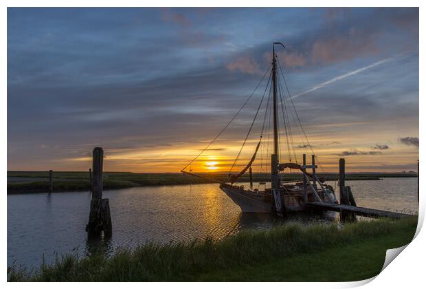 Sunrise at the harbour Print by Thomas Schaeffer