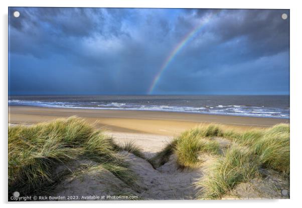 Rainbow over Holkham Bay Dunes. Acrylic by Rick Bowden