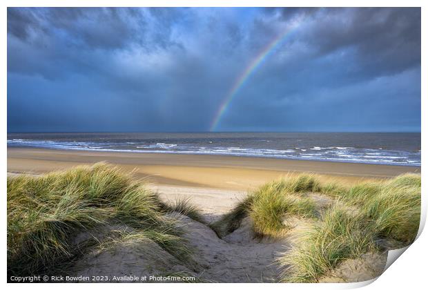 Rainbow over Holkham Bay Dunes. Print by Rick Bowden