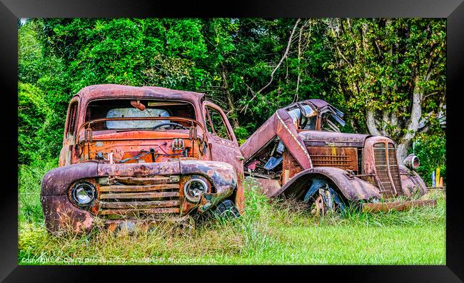 Two Old Rusty Trucks Framed Print by Darryl Brooks