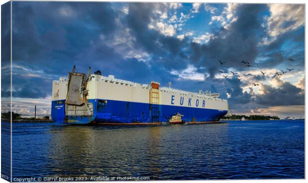 Eukor Container Ship in Savannah River Canvas Print by Darryl Brooks