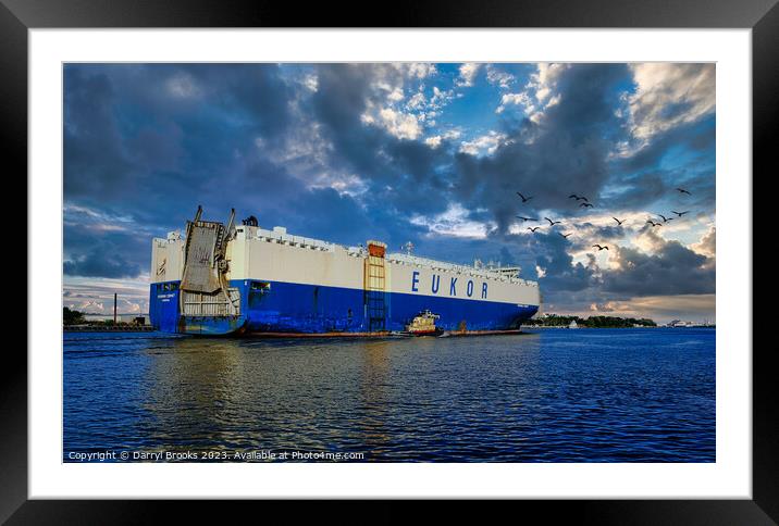 Eukor Container Ship in Savannah River Framed Mounted Print by Darryl Brooks