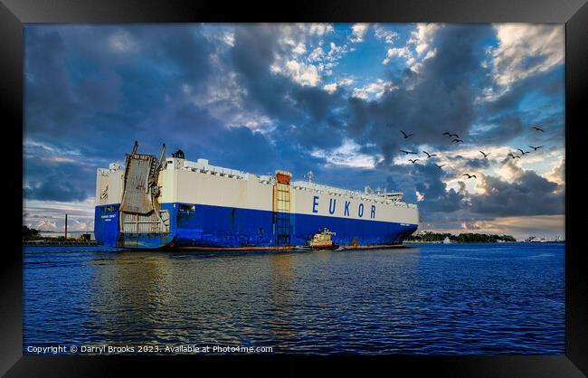 Eukor Container Ship in Savannah River Framed Print by Darryl Brooks