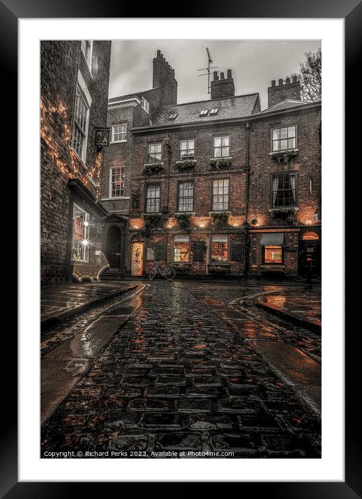 York street cobbles in the rain Framed Mounted Print by Richard Perks