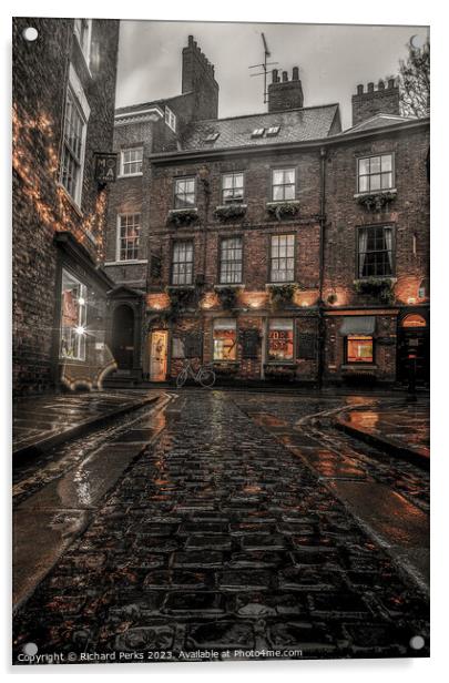 York street cobbles in the rain Acrylic by Richard Perks