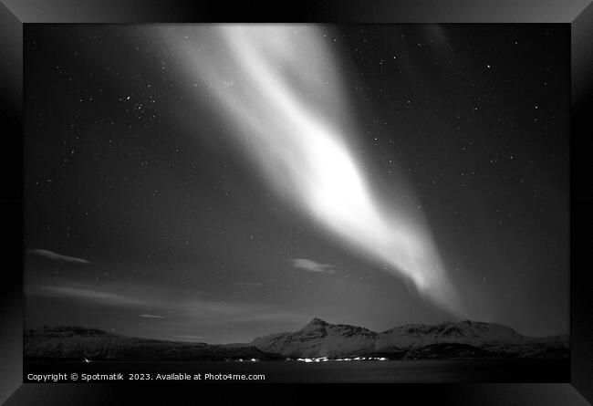 Northern Polar Lights in night sky Norway Scandinavia Framed Print by Spotmatik 