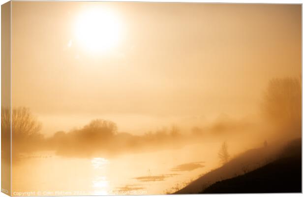 Lone Figure in the mist - Deeping Lakes, River Wel Canvas Print by Colin Flatters