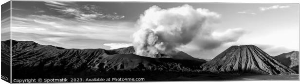 Panoramic view Mt Bromo active volcanic eruption exploding  Canvas Print by Spotmatik 
