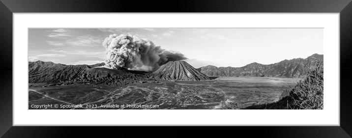 Panoramic view Mount Bromo active volcanic eruption Indonesia  Framed Mounted Print by Spotmatik 