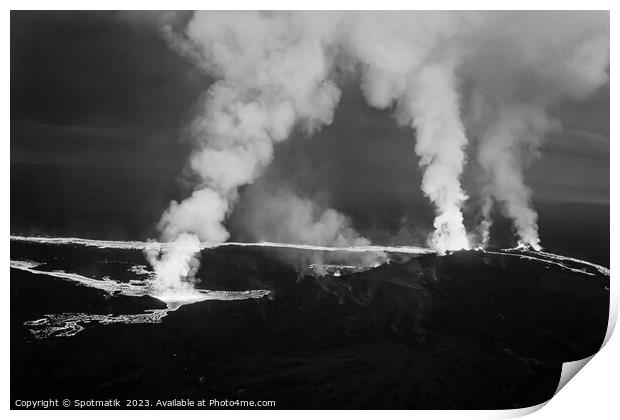 Aerial Iceland active molten lava flowing from fissures  Print by Spotmatik 