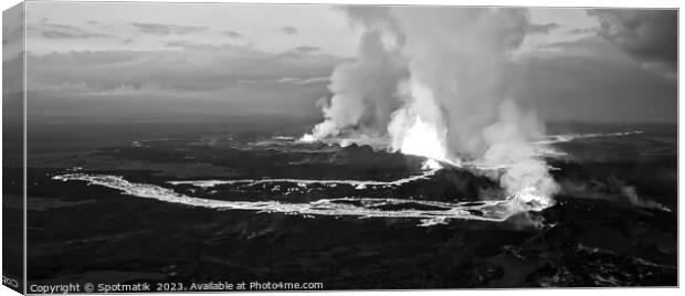 Aerial Panorama view Icelandic volcanic lava Holuhraun volcano  Canvas Print by Spotmatik 