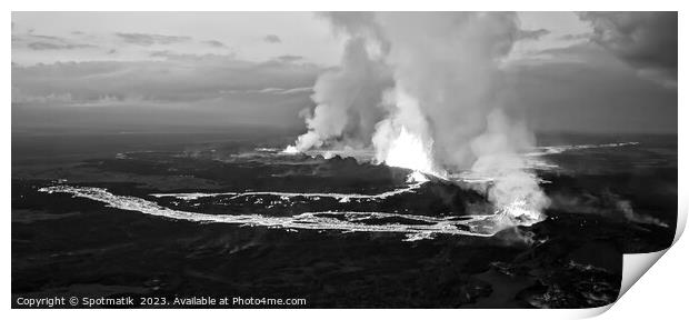 Aerial Panorama view Icelandic volcanic lava Holuhraun volcano  Print by Spotmatik 