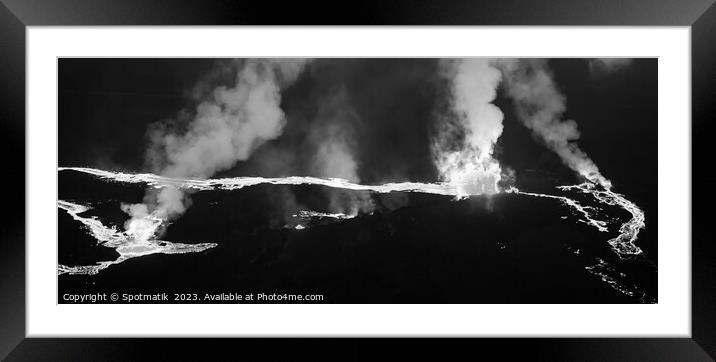 Aerial Panoramic view Icelandic active volcanic molten lava Framed Mounted Print by Spotmatik 