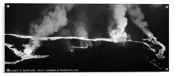 Aerial Panoramic view Icelandic active volcanic molten lava Acrylic by Spotmatik 