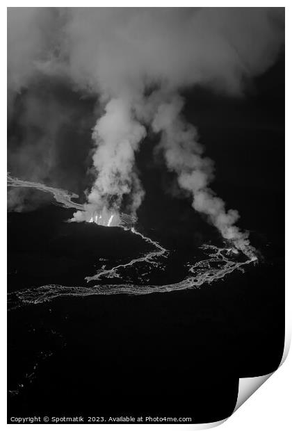 Aerial Iceland rivers of lava flowing from fissures  Print by Spotmatik 