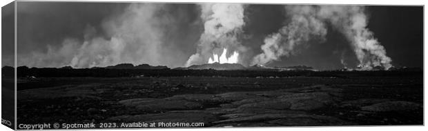 Aerial Panoramic view active volcanic erupting lava Iceland  Canvas Print by Spotmatik 