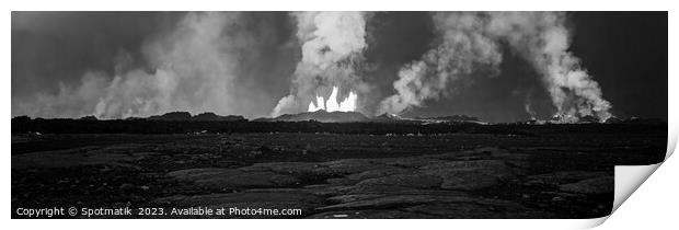 Aerial Panoramic view active volcanic erupting lava Iceland  Print by Spotmatik 