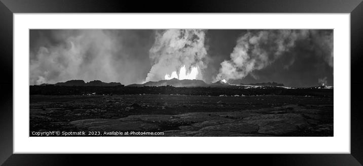 Aerial Panoramic view volcanic lava open fissure Iceland Framed Mounted Print by Spotmatik 