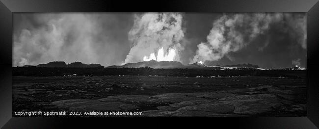 Aerial Panoramic view volcanic lava open fissure Iceland Framed Print by Spotmatik 