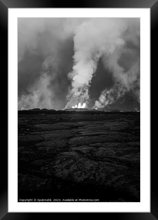 Aerial view of Icelandic active volcanic fissure eruption Framed Mounted Print by Spotmatik 