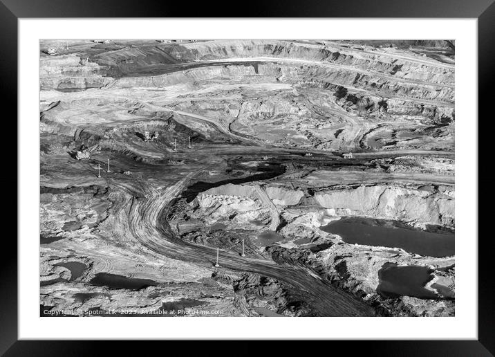 Aerial Alberta mining area large quarry carrying Oilsand Framed Mounted Print by Spotmatik 