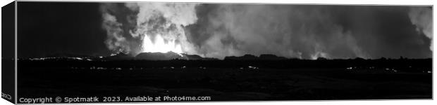 Panoramic view of active Icelandic volcanic eruption Canvas Print by Spotmatik 