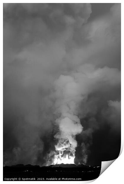 Active Holuhraun smoke and ash volcano eruption Iceland Print by Spotmatik 